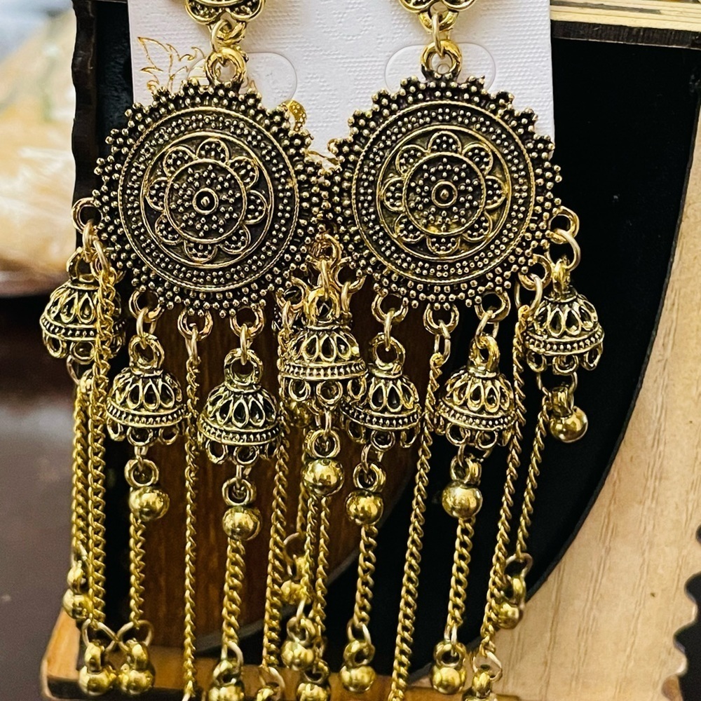 ROUND bell tassel drop Jhumka earring - Picture 3 of 3